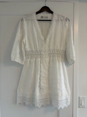 Zara Ramie White Dress - Size S